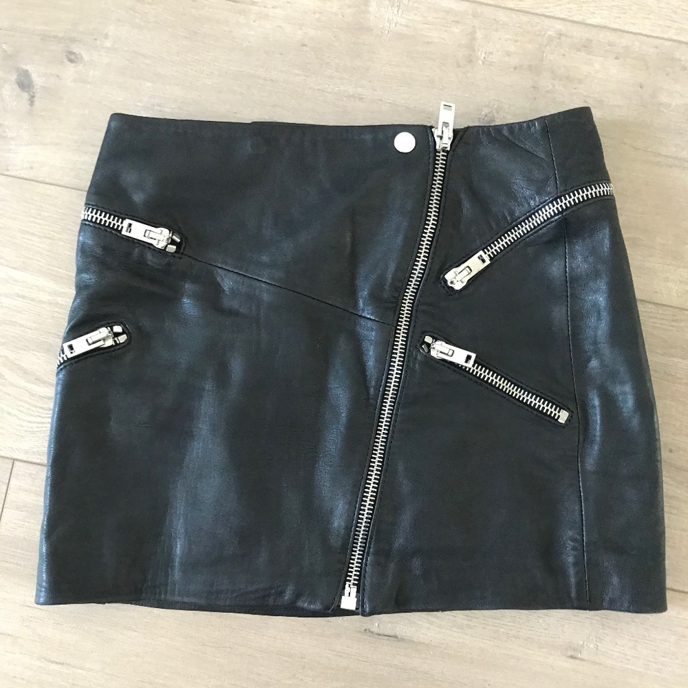 The Kooples black leather moto skirt